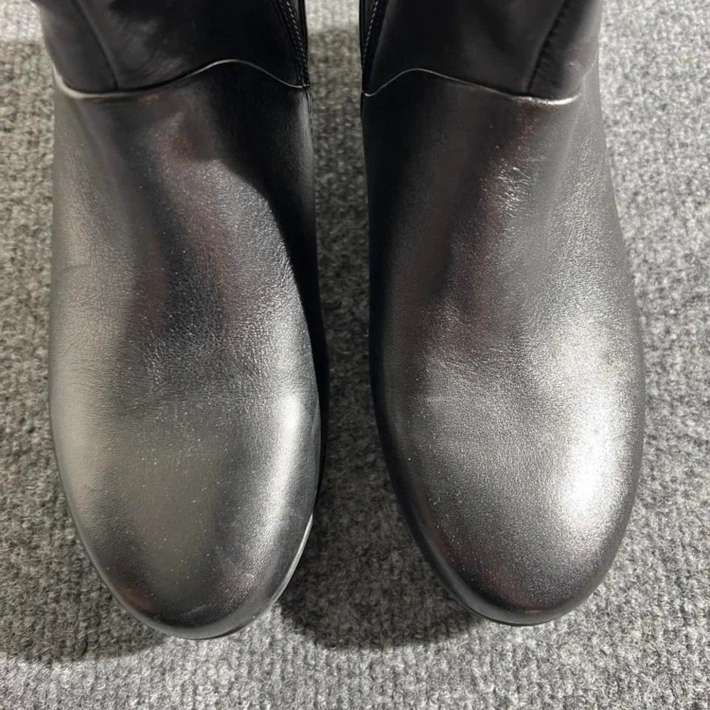 Earth Black Leather Pleated‎ Ankle Boots Womens 8.5 Side Zip Block Heel Shoes